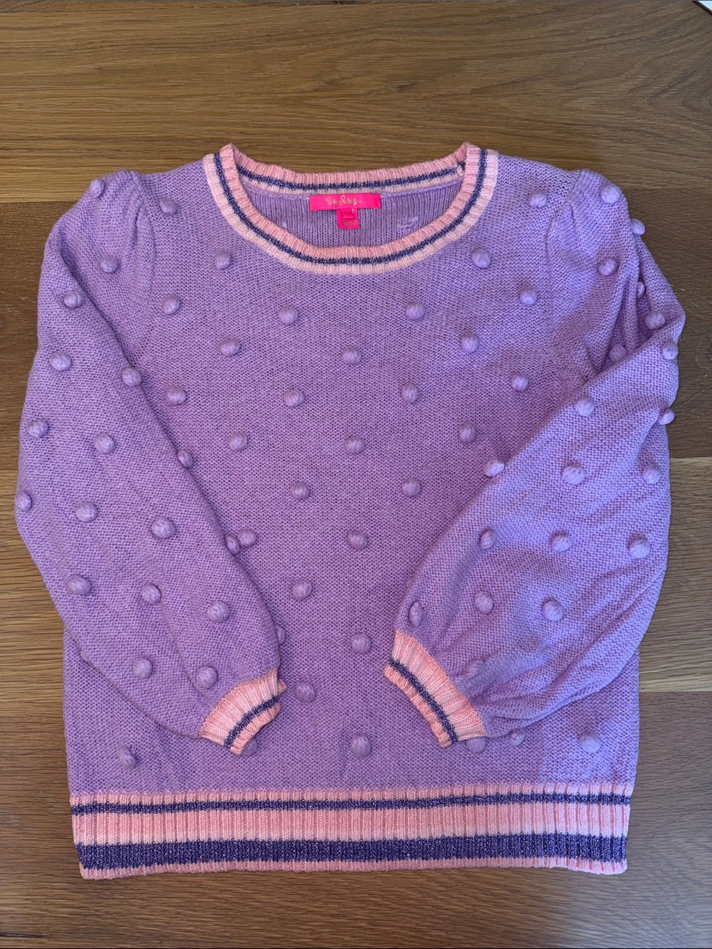 Lilly Pulitzer Purple Pom-Pom Knit Sweater with Pink Trim